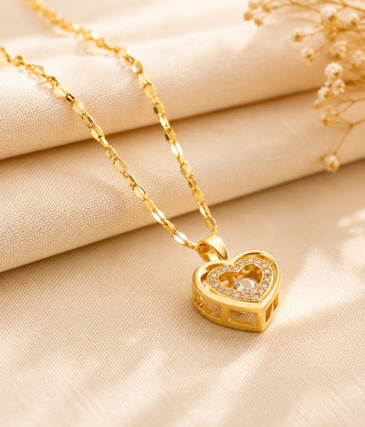 Sparkling Double Heart Necklace – Titanium Steel Rhinestone Pendant