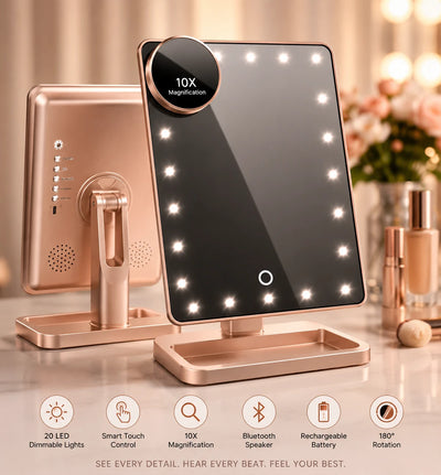 LuxeGlow LED Bluetooth Vanity Mirror with 10X Magnifier