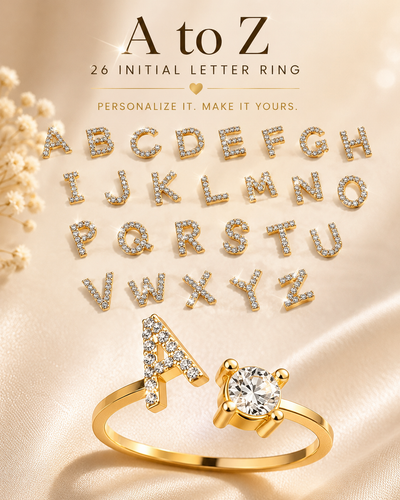 Personalized Initial Letter Ring – Adjustable Gold Crystal Alphabet Ring